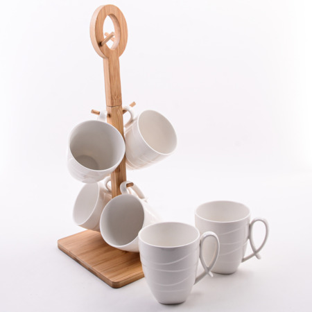 Набор кружек 7пр. 295мл на подставке фарфор/бамбук LR 60324 (8)